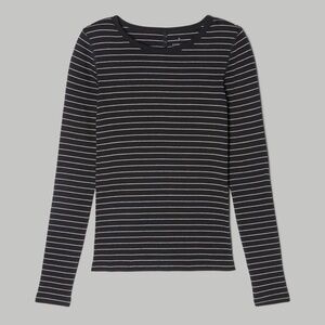 Everlane The Supima Micro Rib Long Sleeve Crew Black White Stripe Size Medium
